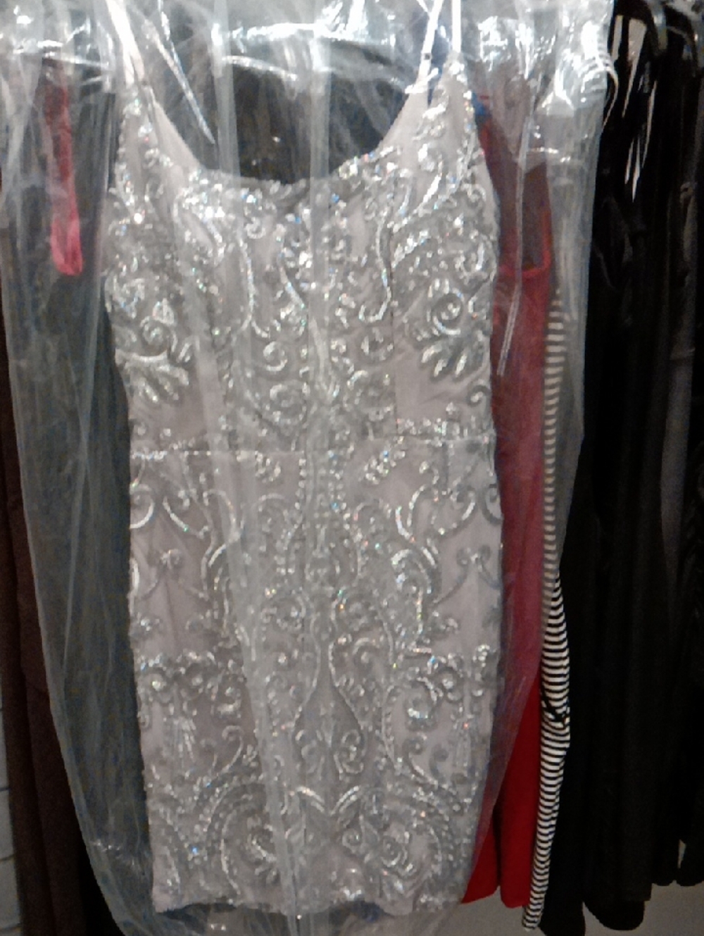 Silver Sequin-Embellished Cocktail Dress NWOT